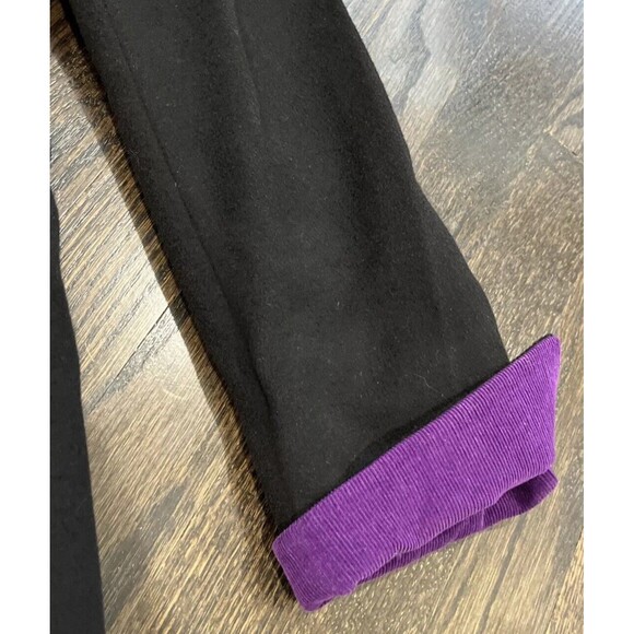 Algo Of Switzerland Cashmere Coat Women’s Medium Black Purple Corduroy Button - Picture 6 of 8
